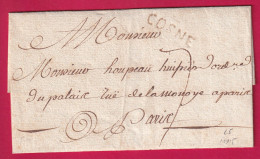 MARQUE COSNE NIEVRE 1778 LENAIN N°5 INDICE 15 POUR PARIS LETTRE - 1701-1800: Vorläufer XVIII