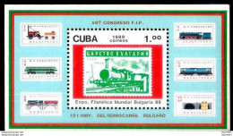 669  Trains - Stamps On Stamp - Philately - Yv B 114 - 1989 - MNH - Cb - 1,50 (5) - Trains