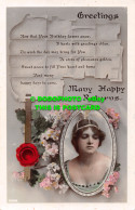 R466515 Greetings Many Happy Returns. Flowers. Woman. Philco Series. Real Photo - Monde