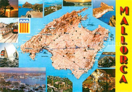 72666506 Mallorca Landkarte Insel Kuestenstaedte Abendsonne Am Meer Hoehle Spani - Sonstige & Ohne Zuordnung