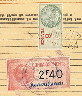 Connaissement De Diégo-Suarez Pour Bordeaux 1929 Avec Timbre Fiscal 2 F 40 Légende Madagascar Bleu Foncée - Brieven En Documenten