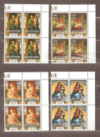 Niue: Full Set Of 4 Mint Stamps In Blocks Of 4 -Surtaxed & Overprinted, Christmas - Paintings, 1986, Mi#690-3, MNH - Niue