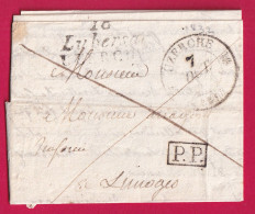 DOUBLE CURSIVE 18 LUBERSAC UZERCHE CORREZE 1832 + PP POUR LIMOGES LETTRE - 1801-1848: Voorlopers XIX