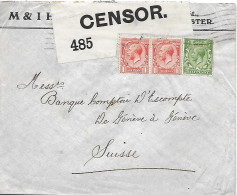 Lettre De MANCHESTER à Genève (Suisse) Censurée Censure 485 - Arrivée 10 1 1916 - Brieven En Documenten