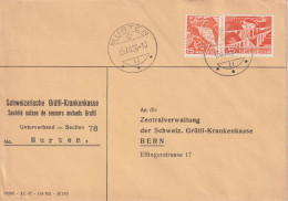 Motiv Brief  "Grütli Krankenkasse, Sekt. Murten"  (orange Frankatur)        1950 - Covers & Documents