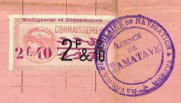 Connaissement De Tamatave Pour Bordeaux 1923 Timbre Fiscal Madagascar Surcharge 2 F 40 - Storia Postale