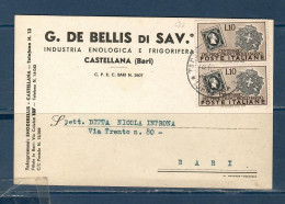 Italia / Repubblica 1951 Cartolina Commerciale Da Castellana ( Bari) Per Bari - 1946-60: Marcophilie