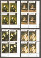 Niue: Full Set Of 4 Mint Stamps In Block Of 4, 150 Years Of First Stamp, Painting By Rembrandt, 1990, Mi#757-60, MNH - Niue