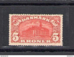 1915 Danimarca - 5 Korone Carminio - Catalogo Unificato N. 86 - Yvert N. 68 - Palazzo Delle Poste - MNH** - Certificato - Other & Unclassified