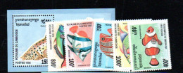 CAMBODIA - 1985 - FISHES SET OF 5 + SOUVENIR SHEET  MINT NEVER HINGED  SG CAT £16 - Cambodia