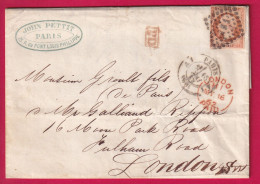 N°16 PARIS LOSANGE AS1 CAD A1 60 A1 POUR LONDRES LONDON ANGLETERRE LETTRE - 1849-1876: Période Classique
