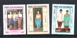 CAMBODIA - 1992- TRADITIONAL COSTUMES SET OF 3  MINT NEVER HINGED - Cambogia