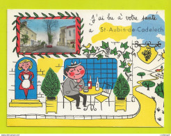 24 SAINT AUBIN DE CADELECH Vers Bergerac En Médaillon Homme Assis Terrasse De Café Serveuse Illustrateur ? - Bergerac