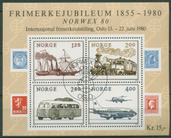 Norwegen 1980 NORWEX '80 Schiff Eisenbahn Flugzeug Block 3 Gestempelt (C25932) - Hojas Bloque