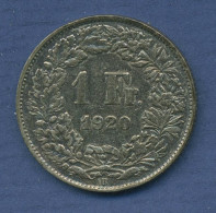 Schweiz 1 Franken 1920 B, Stehende Helvetia, KM 24 Ss-vz Bunte Patina (m2539) - Altri & Non Classificati