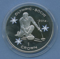 Insel Man 1 Crown 2013 Olympia Curling, Silber, Farbig, KM 1546.2a PP (m4693) - Eiland Man