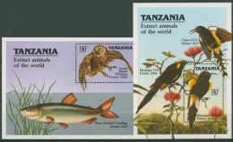 Tansania 1990 Ausgestorbene Tiere Vögel Fisch Block 107/08 Postfrisch (C40663) - Tanzania (1964-...)