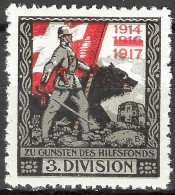 1914-1918 SWITZERLAND CINDERELLA Soldatenmarken Suisse Militaire Vignette 3.Division OVERPRINT 1917  MLH FULL GUM VF - Etichette