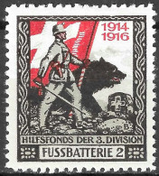 1914-1918 SWITZERLAND CINDERELLA Soldatenmarken Suisse Militaire Vignette 3.Division FUSSBATTERIE 2   MLH FULL GUM VF - Viñetas