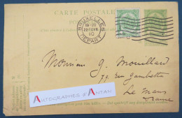 ● Entier Postal 1910 BELGIQUE Bruxelles > France Le Mans M. Mouillard Timbres 5c Dont 1 Imprimé - 79 Rue Gambetta - Tarjetas 1909-1934