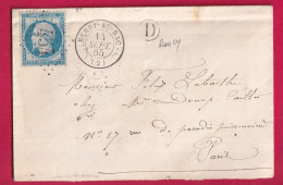 N°22 GC 454 BERRY AU BAC AISNE BOITE RURALE D ROUCY VOIR ETIQUETTE PUB AU DOS POUR PARIS LETTRE - 1849-1876: Periodo Classico