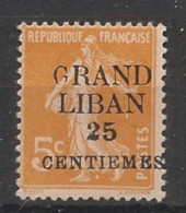 GRAND LIBAN - 1924 - N°YT. 2b - Type Semeuse 25c Sur 5c - VARIETE G Maigre - Neuf Luxe ** / MNH / Postfrisch - Ongebruikt