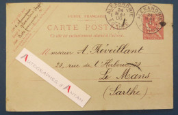 ● Entier Postal 1906 Egypte > Alexandrie Le Mans Réveillant Sarthe France Egypt مصر Alexandria Cachets Champeix - 1866-1914 Khedivaat Egypte