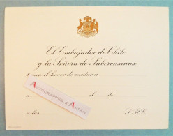 ● Embajador De CHILE & Senora De SUBERCASEAUX - Carton Vierge D'invitation Gravé Par Stern - Ambassade CHILI - Documents Historiques