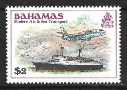 BAHAMAS..." QUEEN ELIZABETH...(1952-22..).......AIRCRAFT AND SHIP.....$2........SG570.........MNH..... - Bateaux