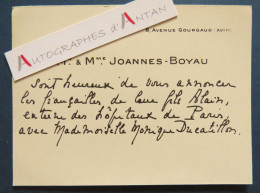 ● CDV M & Mme JOANNES-BOYAU Fiançailles De Leur Fils Avec Mlle Monique DUCATILLON 8 Avenue Gourgaud Faire Part - Cartoncini Da Visita