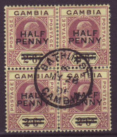 Gambia SG69 1/2d On 2s6d George V Block Of 4 VFU With Central Cds - Gambia (...-1964)