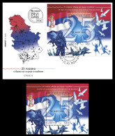 Serbia 2024. 25 Years Of Commemoration Of The Heroes Of The Homeland Soldier Fighter Plane Birds, Flag, FDC + Block, MNH - Serbia