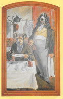 Carte Postale - Au Chien Qui Fume (Bar - Restaurant) Paris (personnages à Une Table - Serveur Avec Pipe) - Werbepostkarten