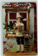 39182011 - Kind Steht Vor Einem Fenster Golddruck AK - Neujahr