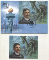 Serbia 2024. 140 Years Since The Arrival Of Nikola Tesla In The USA,  Nikola Tesla, Statue Of Liberty, FDC + Block, MNH - Servië