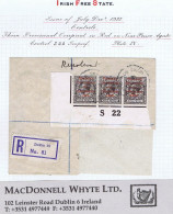 Ireland 1922 Thom Rialtas 5-line Ovpt On 9d Agate, Control S22 Imperf, In Strip Of 3 On Part Dr. Reilly Cover - Gebraucht