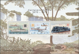 Angola 1970, 100th Anniversary Of Angolan Stamps, Locomotive, Ships, Block - Timbres Sur Timbres