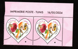 2024 - Tunisie - Fête Des Mères - Femme- Enfants- Rose- Papillon- Main- Amour - Paire - Set Complet 1v.MNH** Coin Daté - Tunisie (1956-...)