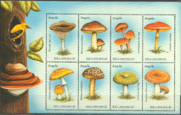Angola 1999, Mushrooms, Birds, 8val In BF - Paddestoelen