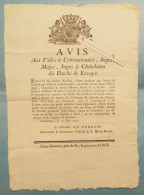 ● Affiche 1791 Chevalier De PERRON Duché De Savoye Chambéry - Passeports / Certificats De Vie & Moeurs Savoie Révolution - Plakate