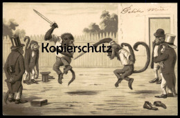 ALTE POSTKARTE AFFEN VERMENSCHLICHT AFFE KAMPF FIGHT STUDENTIKA ? Monkey Ape Singe Postcard Cpa AK Ansichtskarte - Gekleidete Tiere