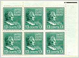 USA # 818 1938 13c Fillmore, Green Block Of Six Light Mounted Mint - Nuevos