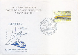 Lettre Avec Cachet Commémoratif Ferphilex 87 - 14ème Exposition Internationale Des Cheminots Philatélistes - Paris 1986 - Trains