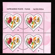 2024 - Tunisie - Fête Des Mères - Femme- Enfants- Rose- Papillon- Main- Amour- Bloc De 4- Set Complet 1v.MNH** Coin Daté - Tunisia