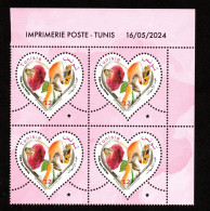 2024 - Tunisie - Fête Des Mères - Femme- Enfants- Rose- Papillon- Main- Amour- Bloc De 4- Set Complet 1v.MNH** Coin Daté - Giorno Della Mamma