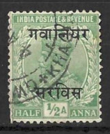 INDIA...." GWALIOR.."....KING GEORGE V...(1910-36..).....OFFICIAL.....HALFa......SG062.....CDS....VFU... - Gwalior