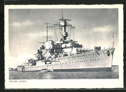 AK Kreuzer Leipzig Der Kriegsmarine Vor Anker  - Warships