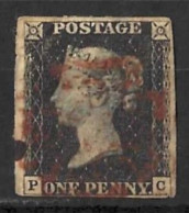 GB.....QUEEN VICTORIA...(1837-01..)....1d BLACK....RED MX...EXCEPT FOR NICK BY C, WOULD BE 4 MARGIN...THIN..USED. - Used Stamps