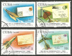 ES-21a Cuba Journée Espace Space Day Rocket Fusée Telecommunications Satellite - Used Stamps