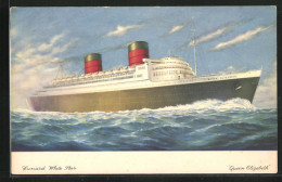 AK Passagierschiff Queen Elizabeth Auf Hoher See, Cunard White Star Line  - Steamers